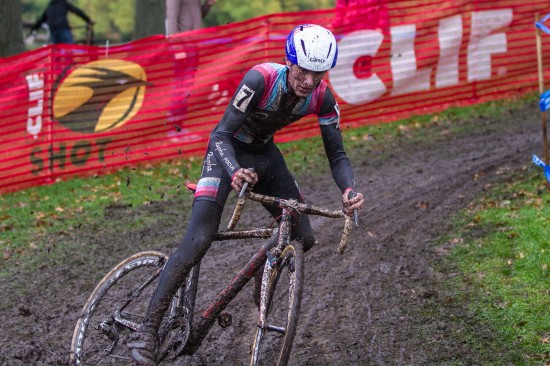 Zach McDonald battles the mud enroute to a victory in Providence. Photo: Todd Perkaski.